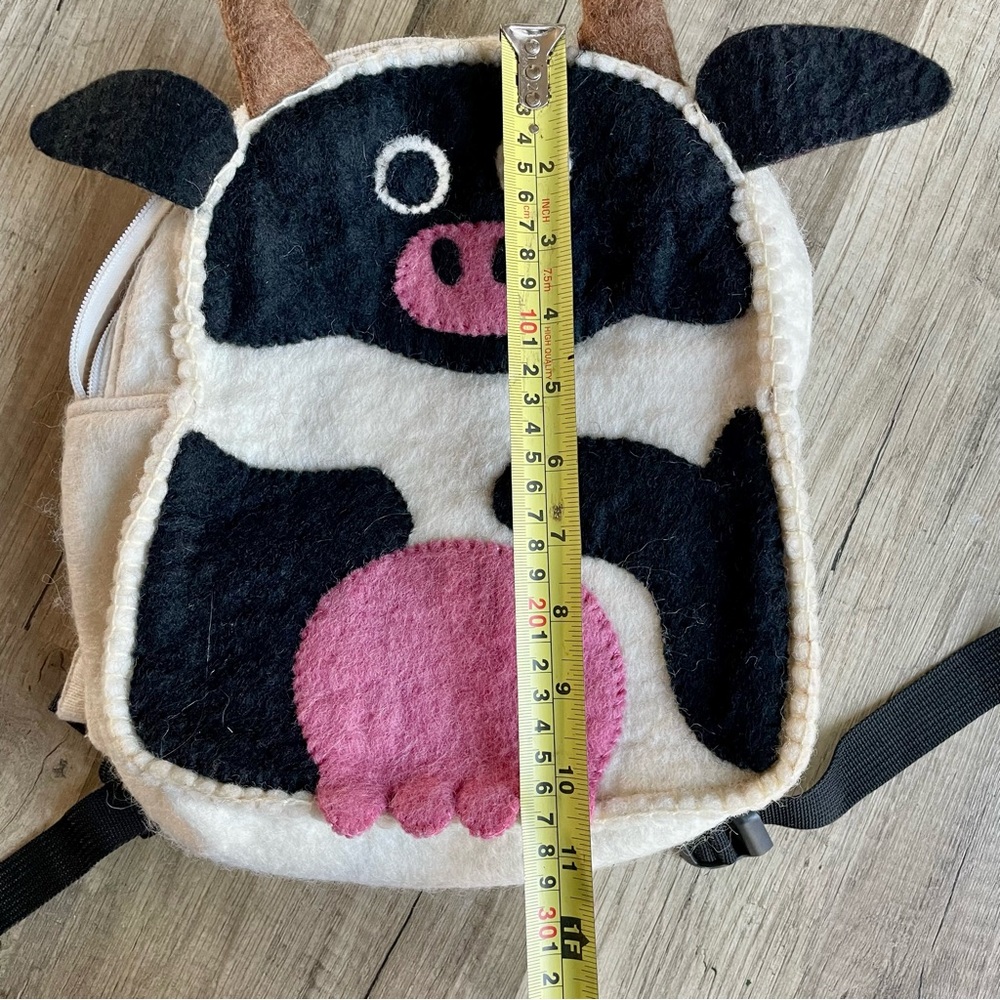 Kids Cow Design Felted Backpack - Black, White, Pink - Picture 8 of 8